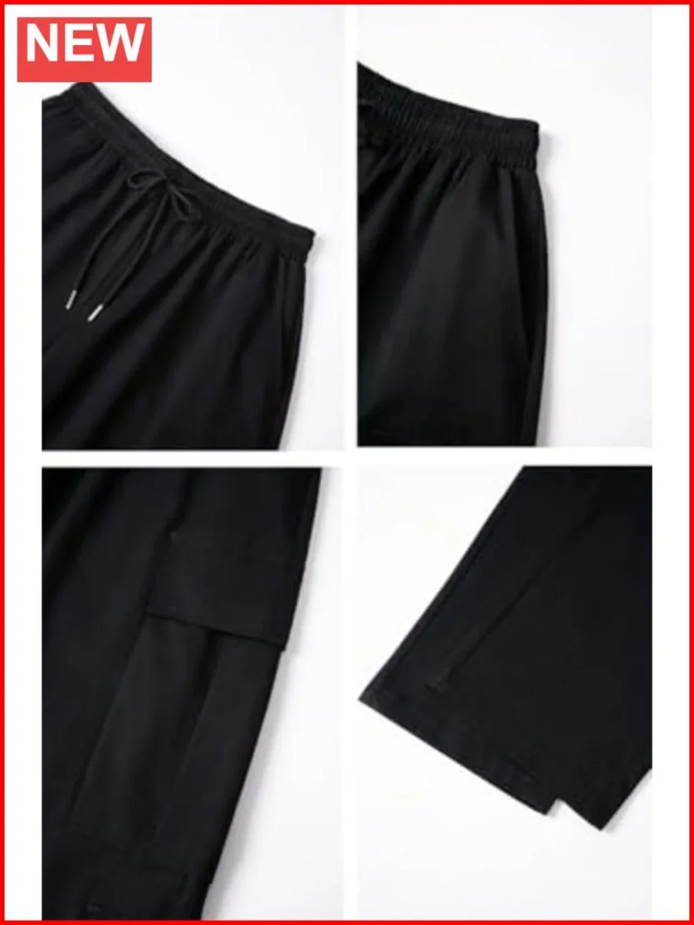 Mens Cargo Pants Drawstring Elastic Waist Casual Baggy Streetwear Multi Pockets